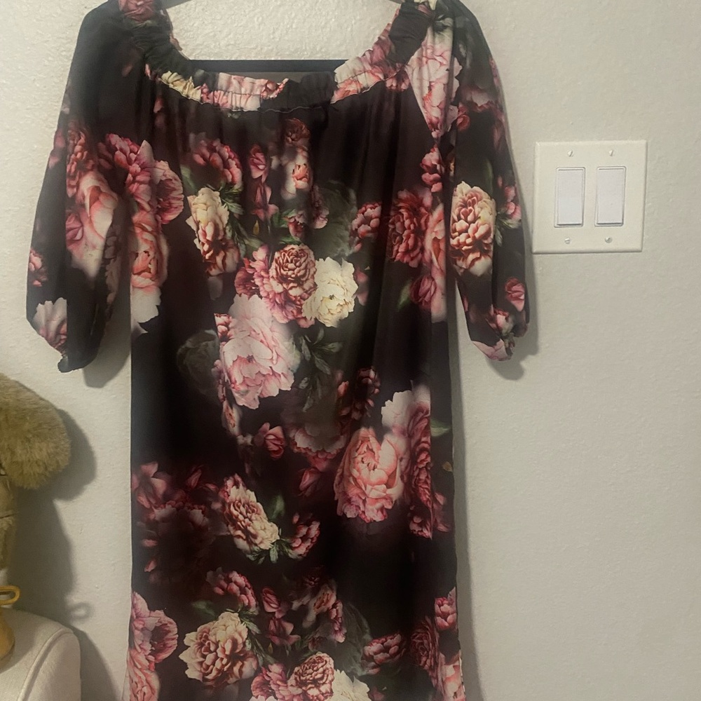 Felicity & Coco Black Dress with Pink and Cream Floral Print